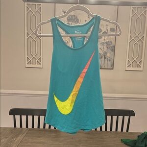 Nike Women's Blue Tank Top with Gradient Swoosh